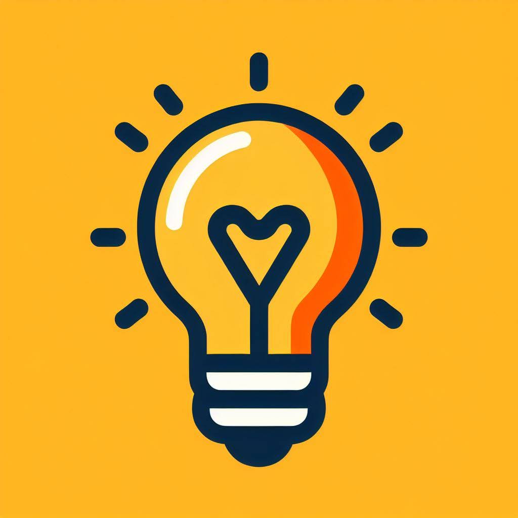 An AI-generated clip art image of a light bulb, cartoon style, with a yellow background