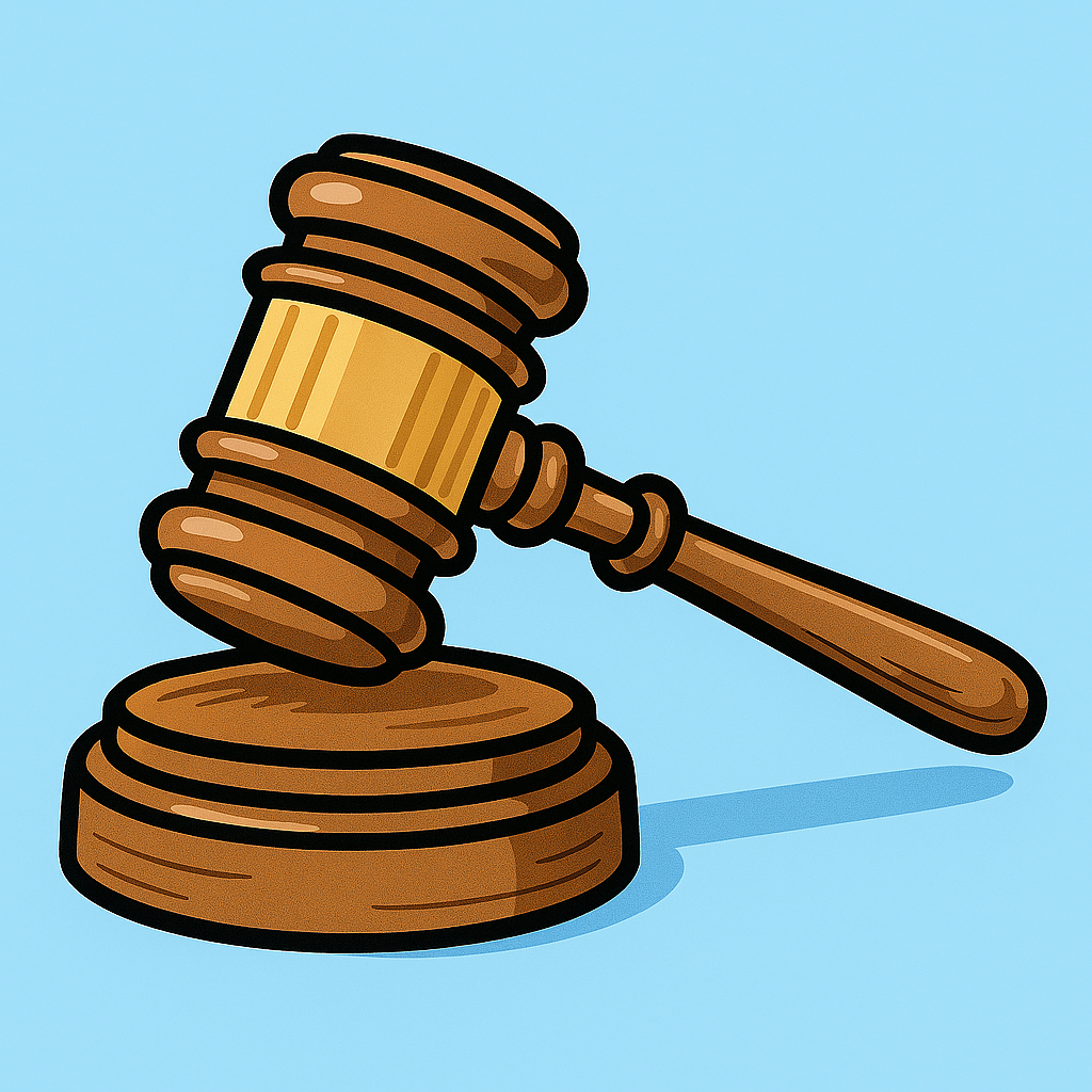 An AI-generated  clip art image of a gavel on a light blue background