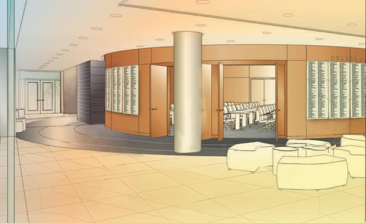 Curie Hall donor wall 