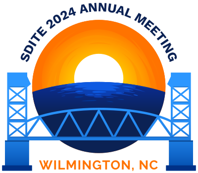 SDITE 2024 Annual Meeting Logo. A sunset over a bridge and waterway.