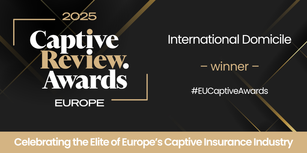 Black background with gold words: international domicile captive review awards
