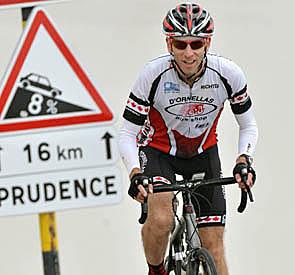 Dr. Rick Penciner climbing Mont Ventoux in France, the legendary stage of the Tour de France. 
