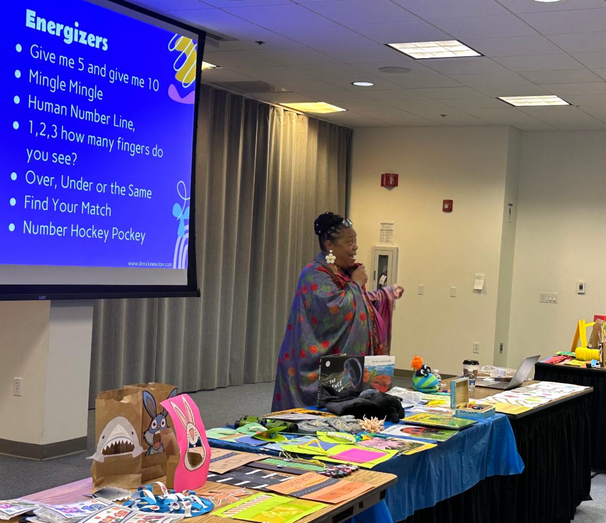 Dr. Nicki Newton introducing teachers to Math Energizers 
