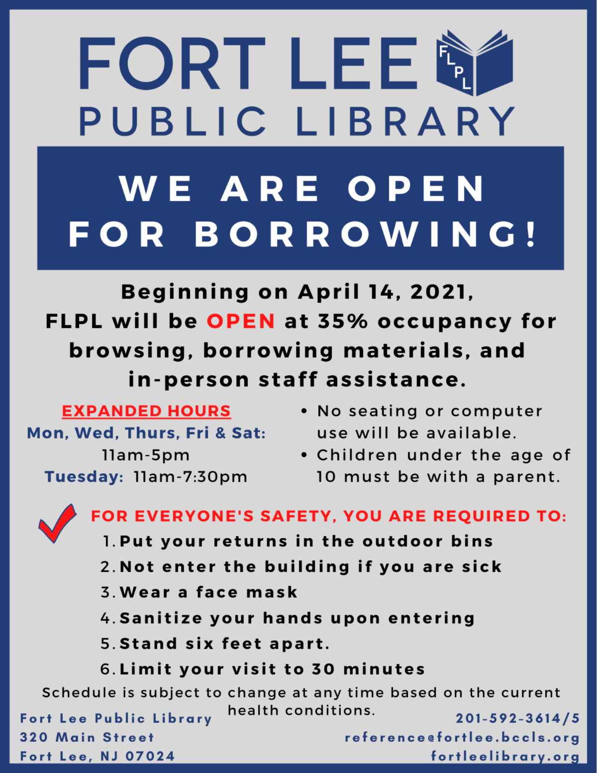 Don't Miss Our April Virtual Events! + Fort Lee Library Reopens 4/14