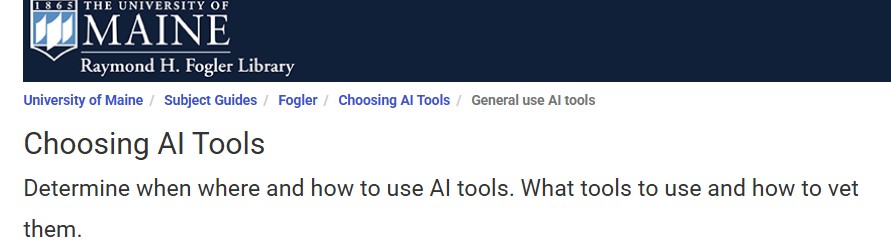 Screenshot of Choosing AI Tools heading on Fogler website