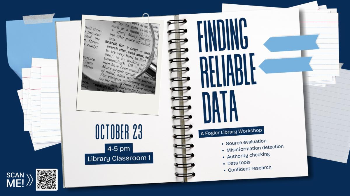 Decorative element advertising workshop called Finding Reliable Data