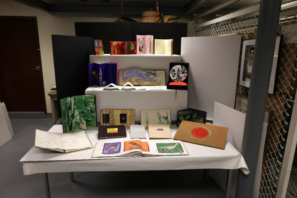 Photograph of homemade art books donated to the University of Maine at Machias.