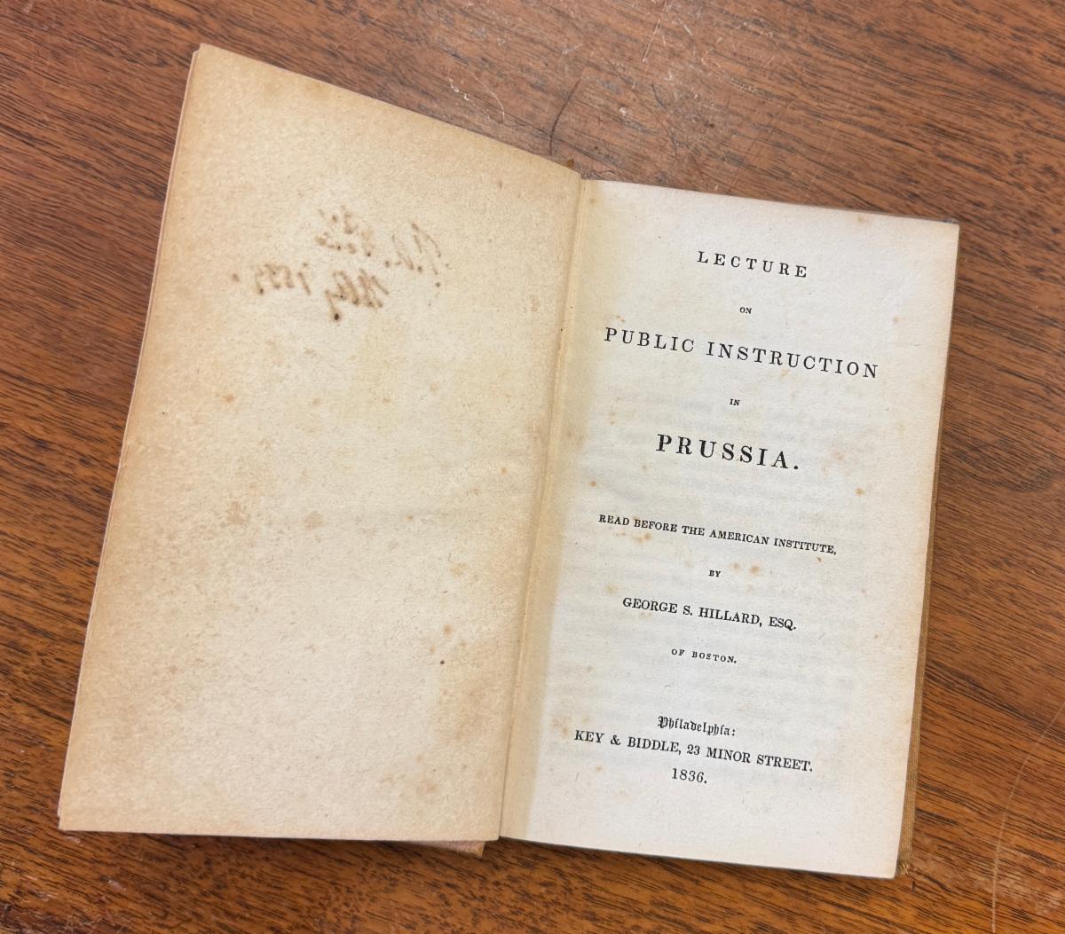 First page of Lecture on public instruction in Prussia showing error