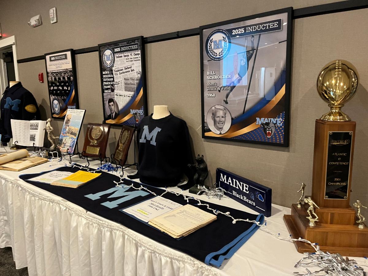 Photo of several Maine Sports Hall of Fame exhibit