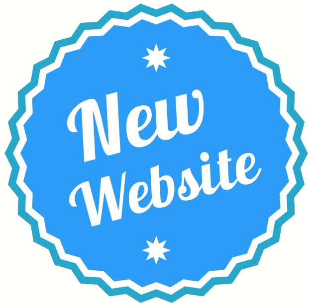Blue and white graphic saying New Website 