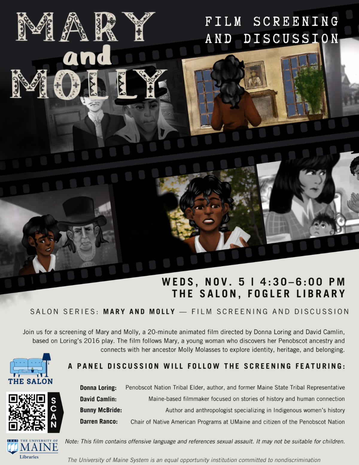 Flyer advertising the Mary and Molly Salon event
