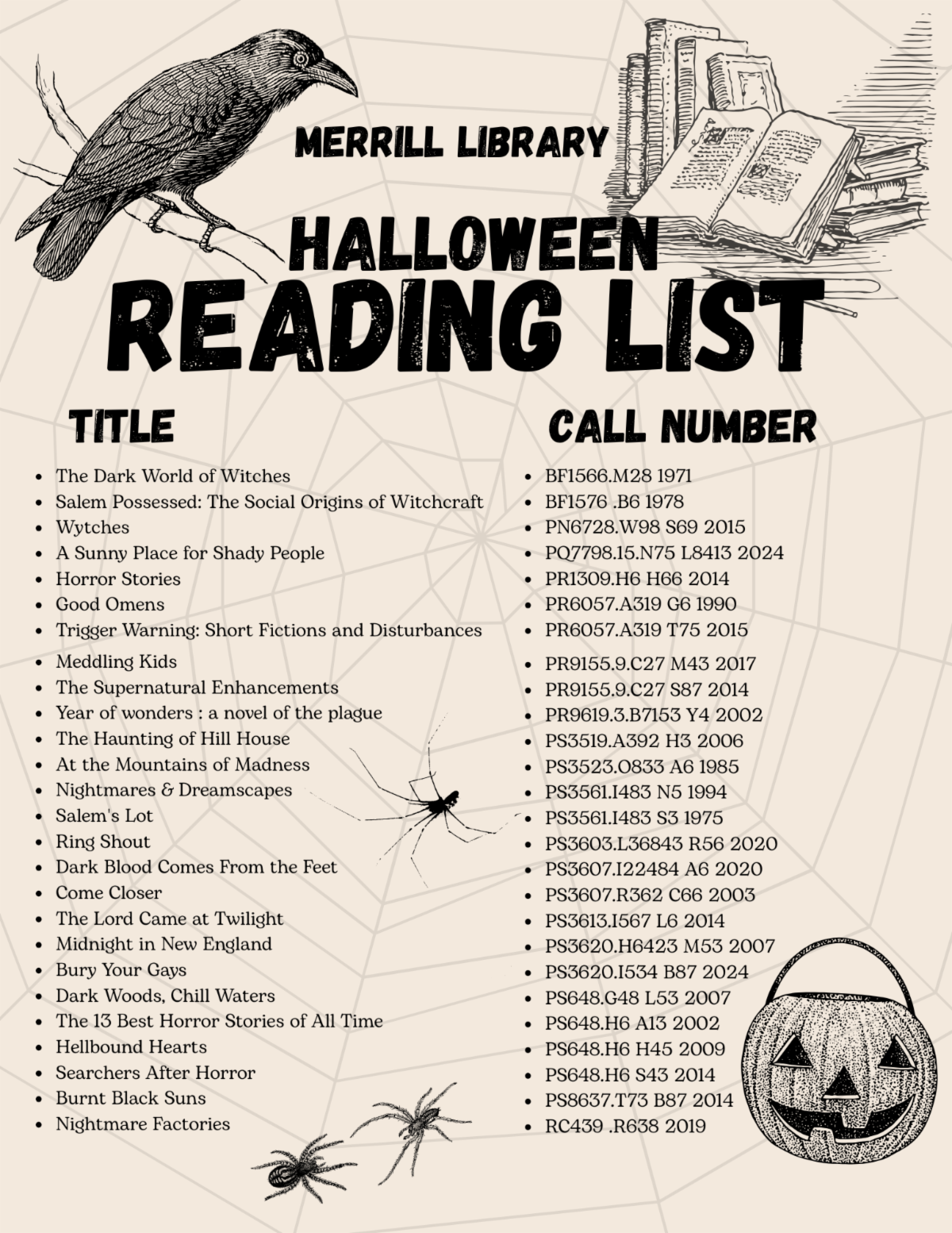 A reading list with books available at Merrill Library