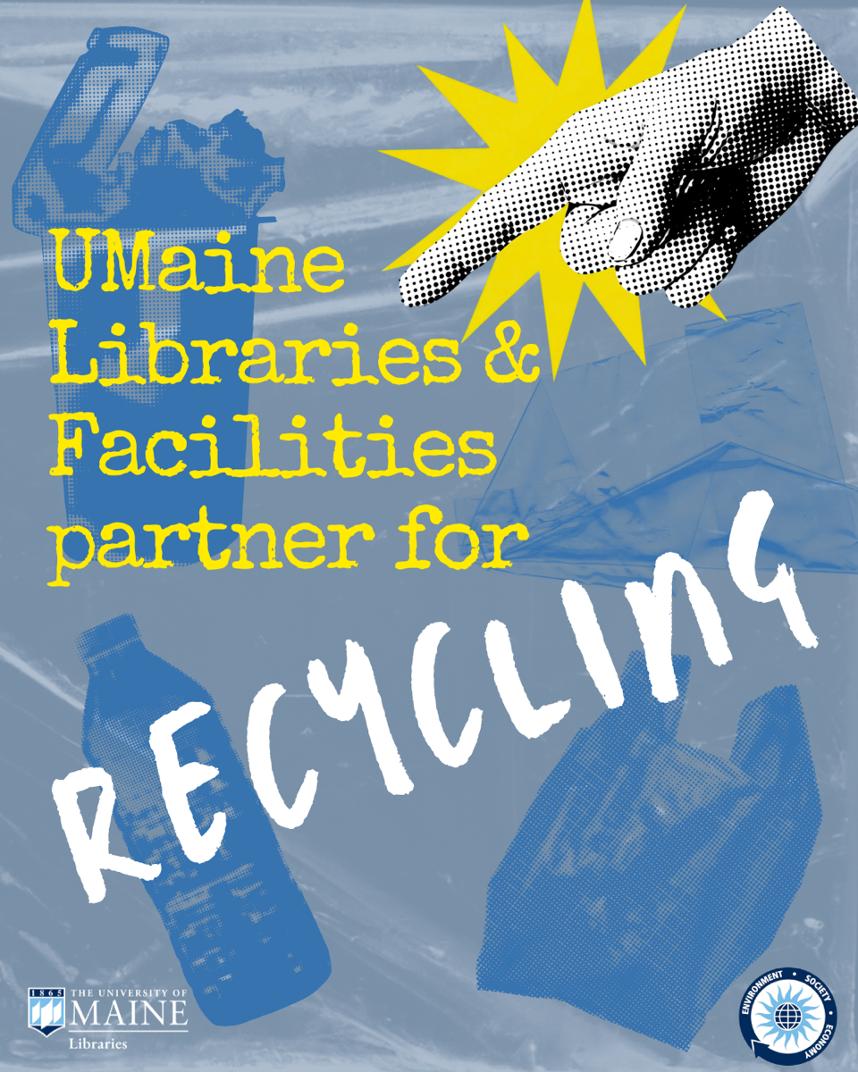 Decorative element graphic about recycling at UMaine Libraries