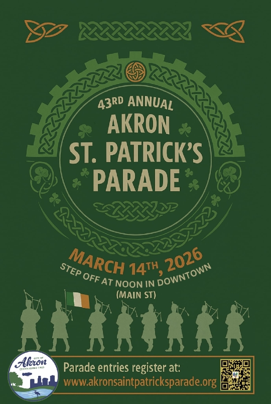 image depicting the St. Patrick's Day parade on March 14, 2026 stepping off at noon on Main Street downtown