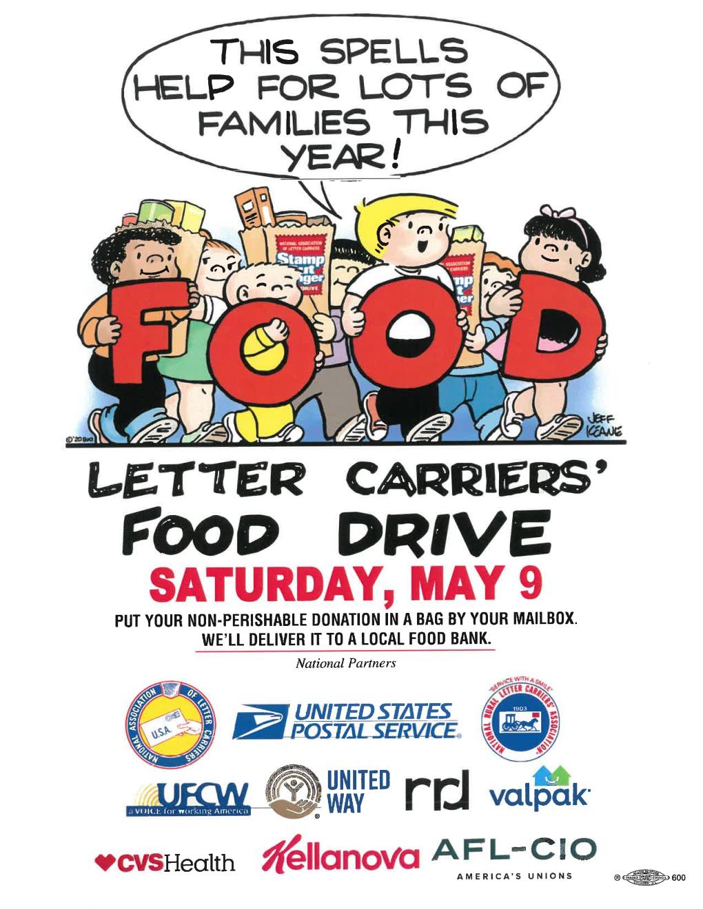 Letter carrier's food drive flyer Saturday, May 9th