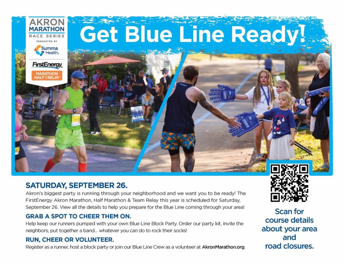 flyer with information for 2026 Akron Marathon