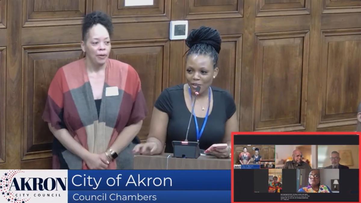 Screenshot from Council meeting depicting guests from Global Ties Akron