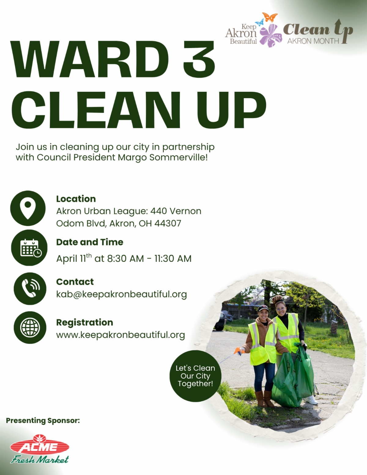 flyer from Keep Akron Beautiful advertising the ward 3 cleanup April 11