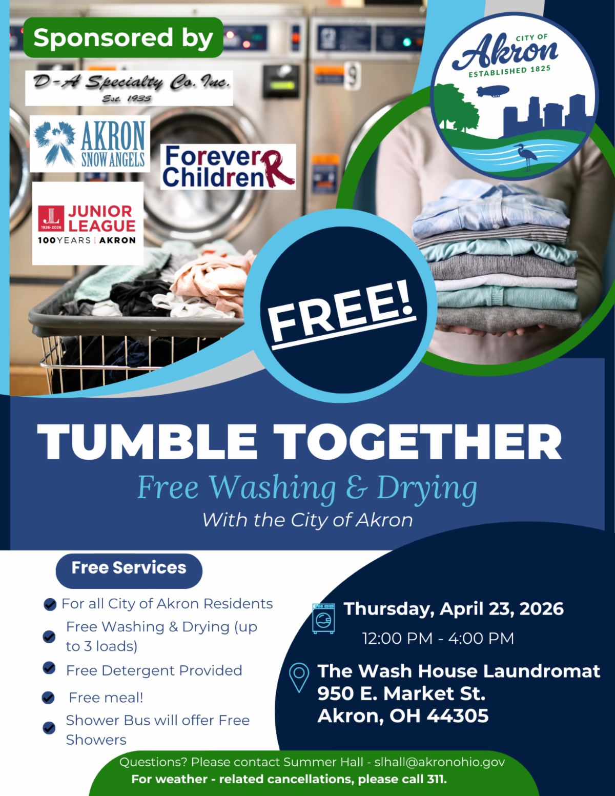 flyer advertising Tumble Together on Thursday, April 23 at The Wash House Laundromat 950 E. Market Street