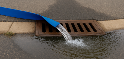 Pool Hose Emptying Water into Sewer