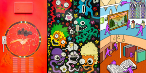 three recent artist roster projects including utility box wraps, bell box murals, and library and cultural centre banner designs