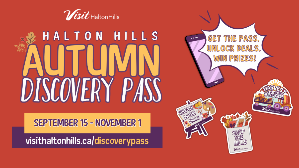 A banner of the Autumn Discovery pass. Sticker images are seen all around the text.