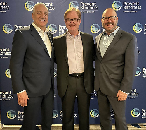 Mike Massimino, former NASA astronaut, New York Times bestselling author, and star of Prevent Blindness Solar Eclipse safety PSAs, &nbsp;Jim McGrann, CEO of Advancing Eyecare, and 2026 Prevent Blindness Person of Vision Honoree, and Jeff Todd, President and CEO of Prevent Blindness, attend the 2026 Prevent Blindness Person of Vision Award gala.