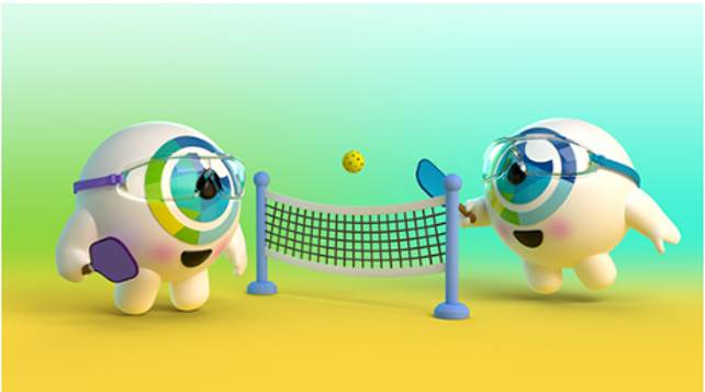 Iris and Cornelius playing pickleball with proper eye protection