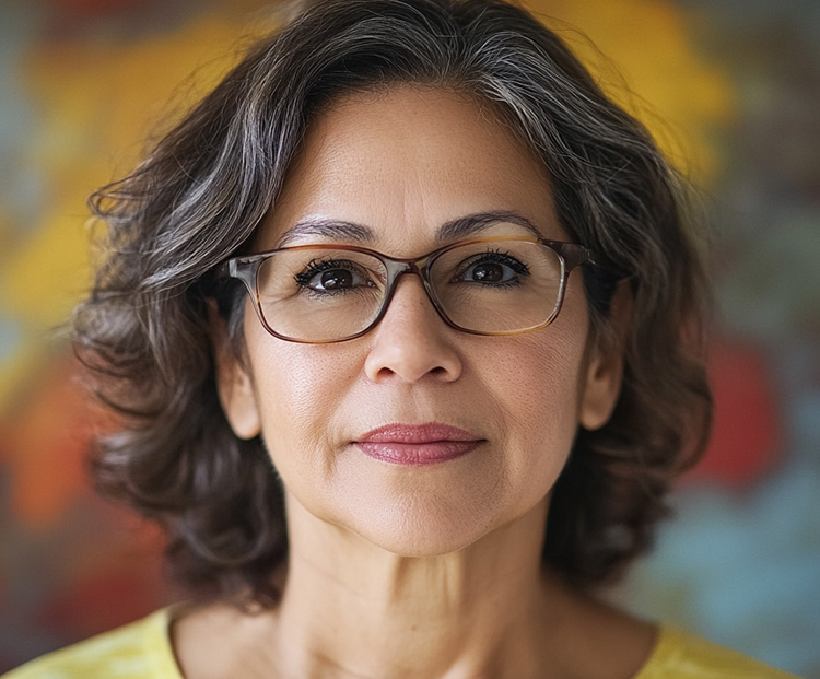 a Hispanic woman wearing glasses