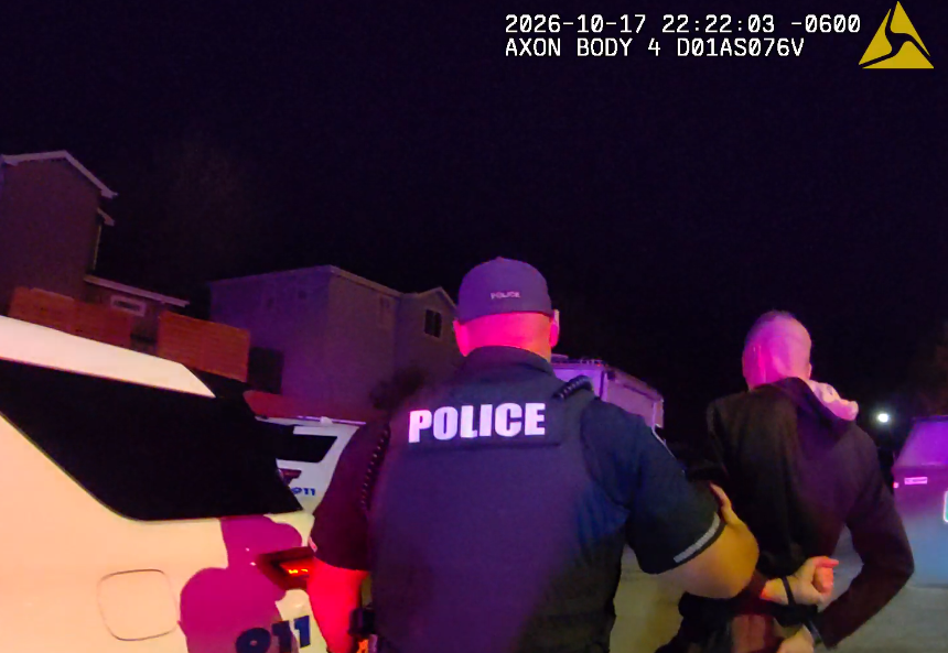 Body cam showing suspect in handcuffs