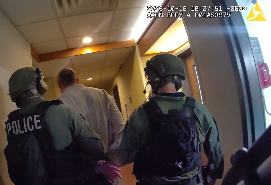 Bodycam showing suspect in handcuffs