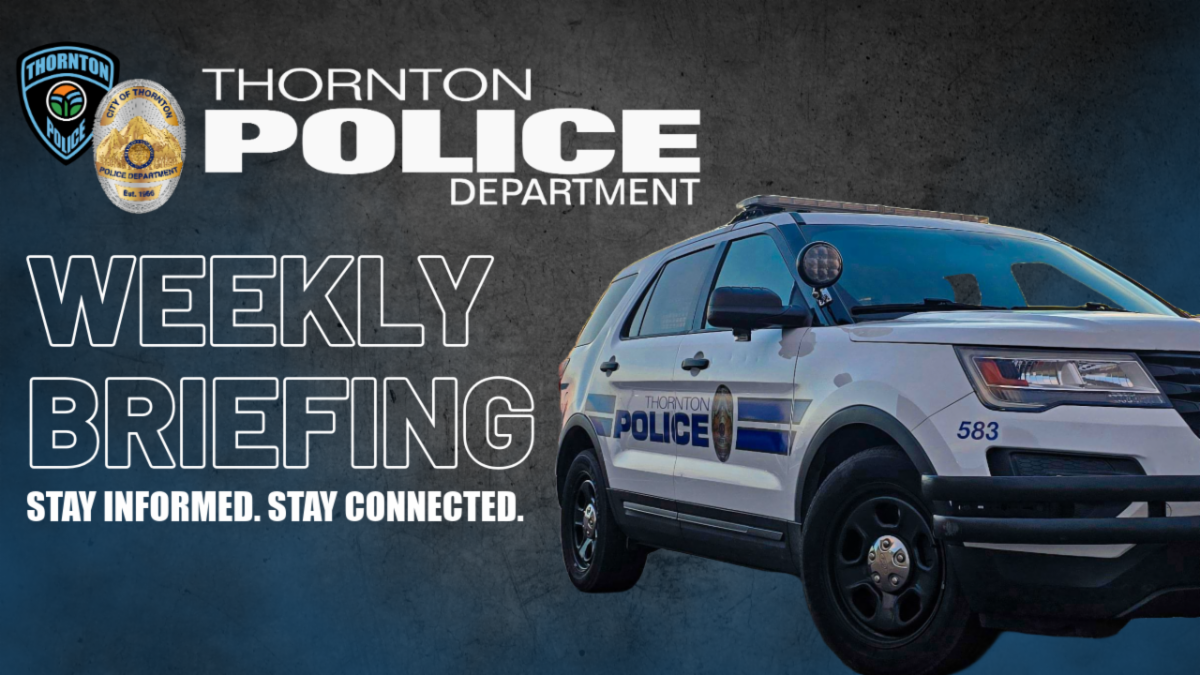 Thornton Police Department weekly briefing header showing patrol vehicle and department logo