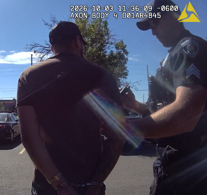 body camera showing suspect in handcuffs