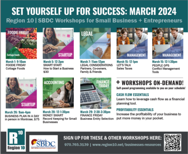 Region 10 serves as the hub of the West Central SBDC office and provides assistance to new and existing businesses in Delta, Montrose, Hinsdale, Gunnison, Ouray, and San Miguel counties.