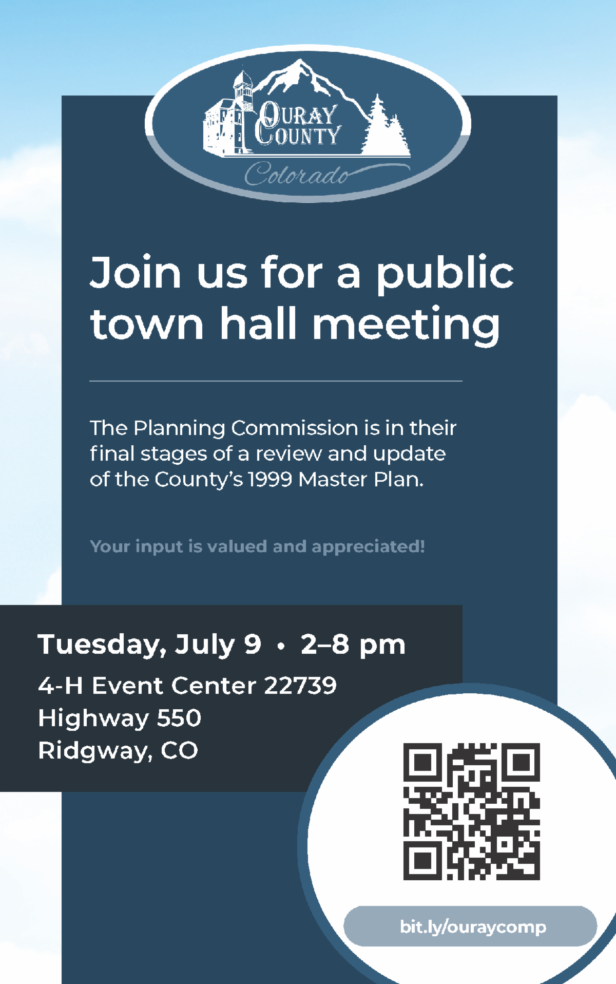 Join us for an open house for our Master Plan Update - July 9 2-8pm at the Event Center