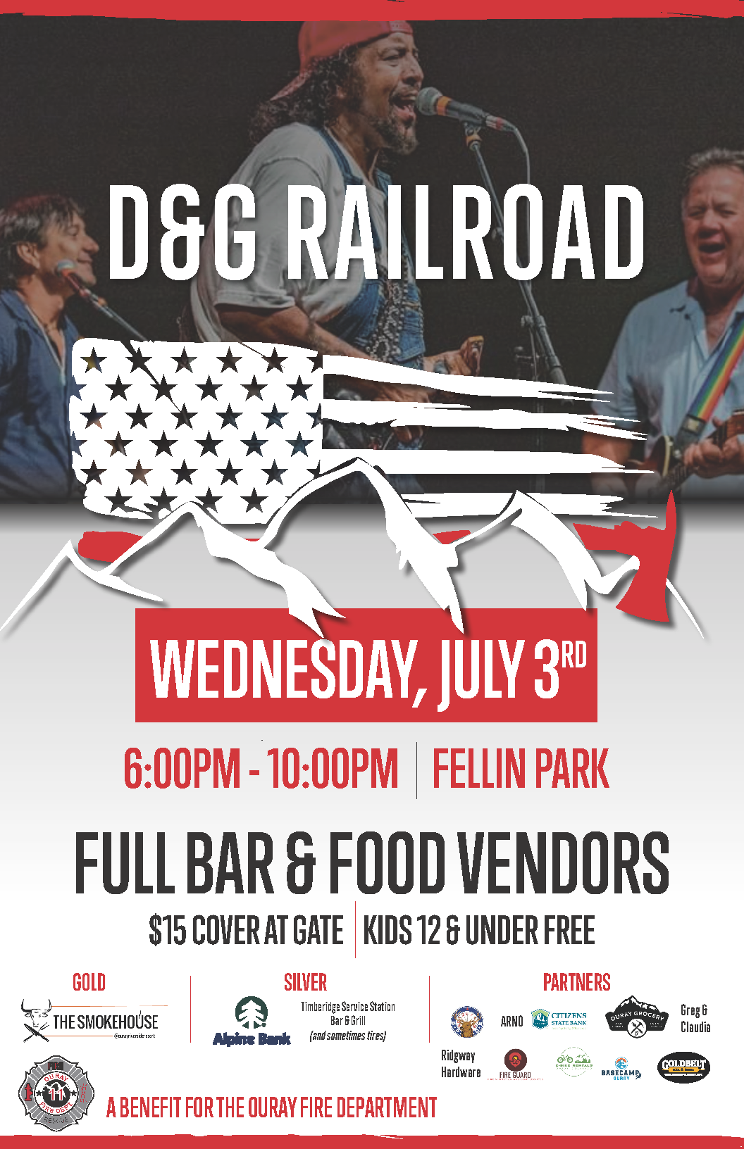 July 3 Benefit Concert for Ouray Volunteer Fire - Fellin Park 6-10pm
