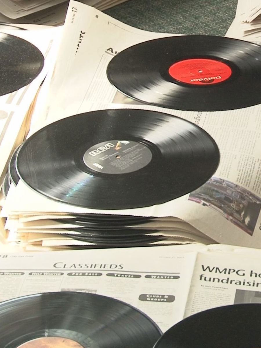 Image of vinyl records, part of the WMPG fundraiser for Food Pantry