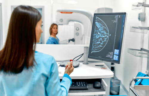 In the hospital_ the patient undergoes a screening procedure for a mammogram_ which is performed by a mammogram. A modern technologically advanced clinic with professional doctors.