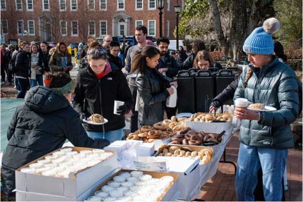 students select bagels at grad cafe