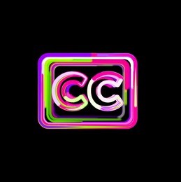 neon closed captioning icon on black background