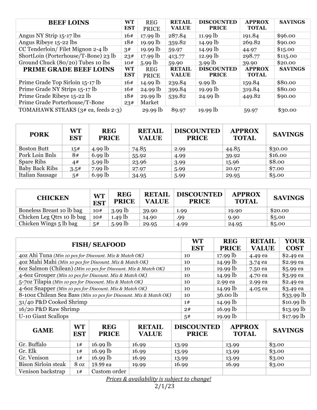 HAYES MEATS WEEKLY SPECIALS