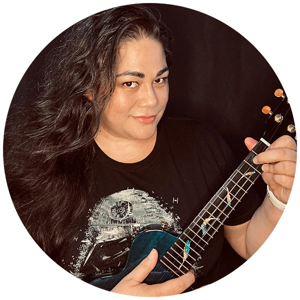 Melissa Llanes Brownlee playing ukulele