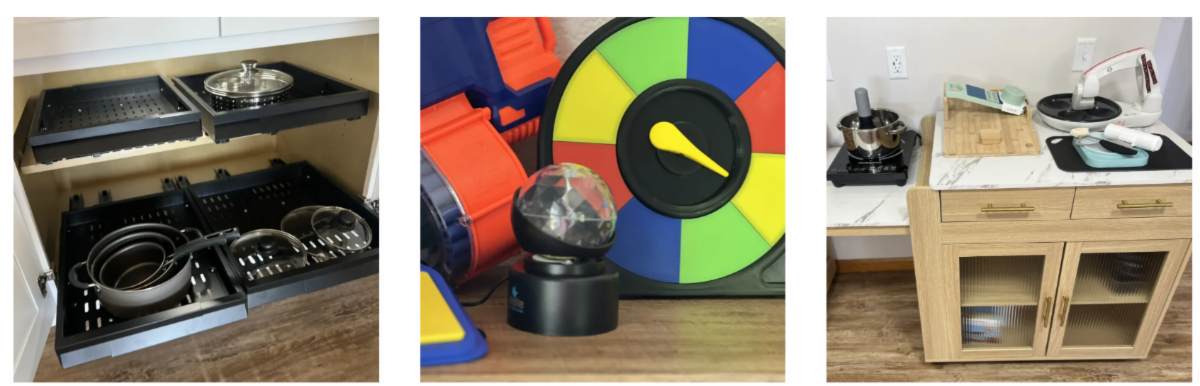 Adaptive kitchen storage, accessible cooking tools, and switch-activated leisure technology designed to support independence, daily living, and recreation
