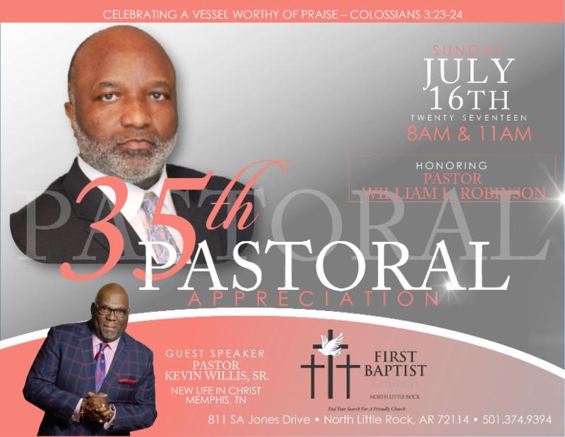 First Baptist Church to Honor Pastor William L. Robinson on Sunday