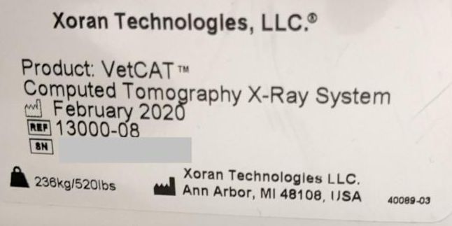 2020 Xoran VetCat Cone Beam CT