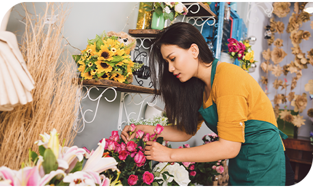 Florist arranging flowers.