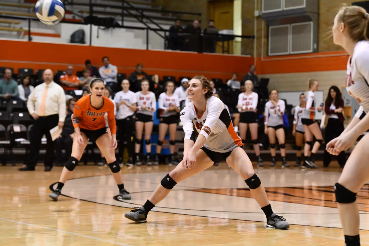 Abby Garrity goes for a set while playing volleyball for ISU