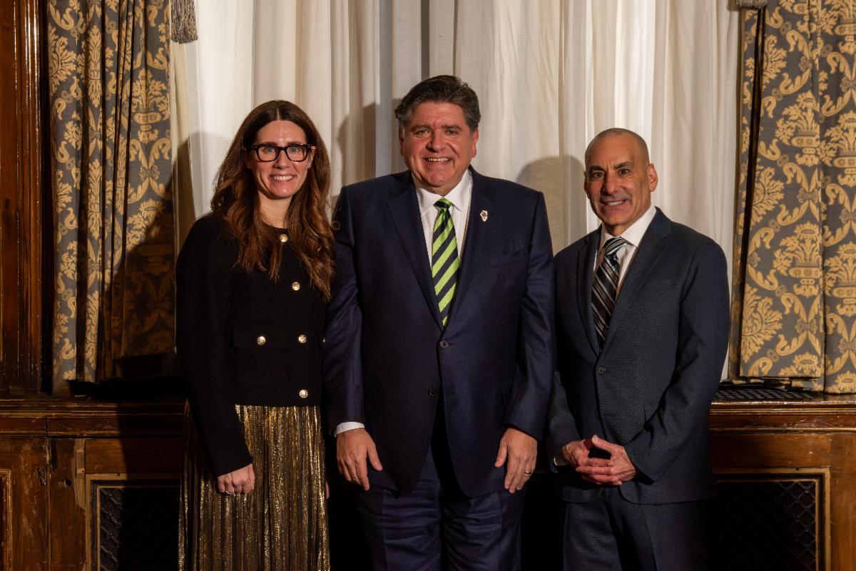 Governor JB Pritzker with Liz Lombardo Stark and Sam Toia