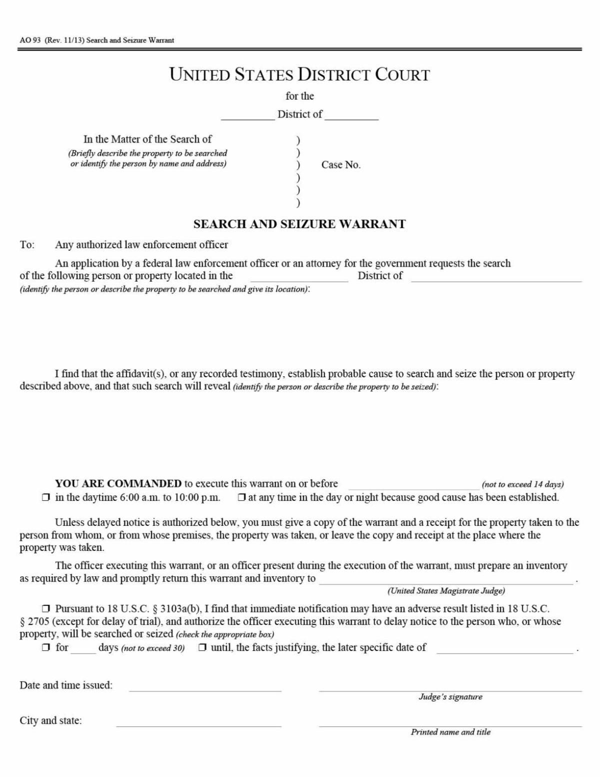Sample judicial warrant