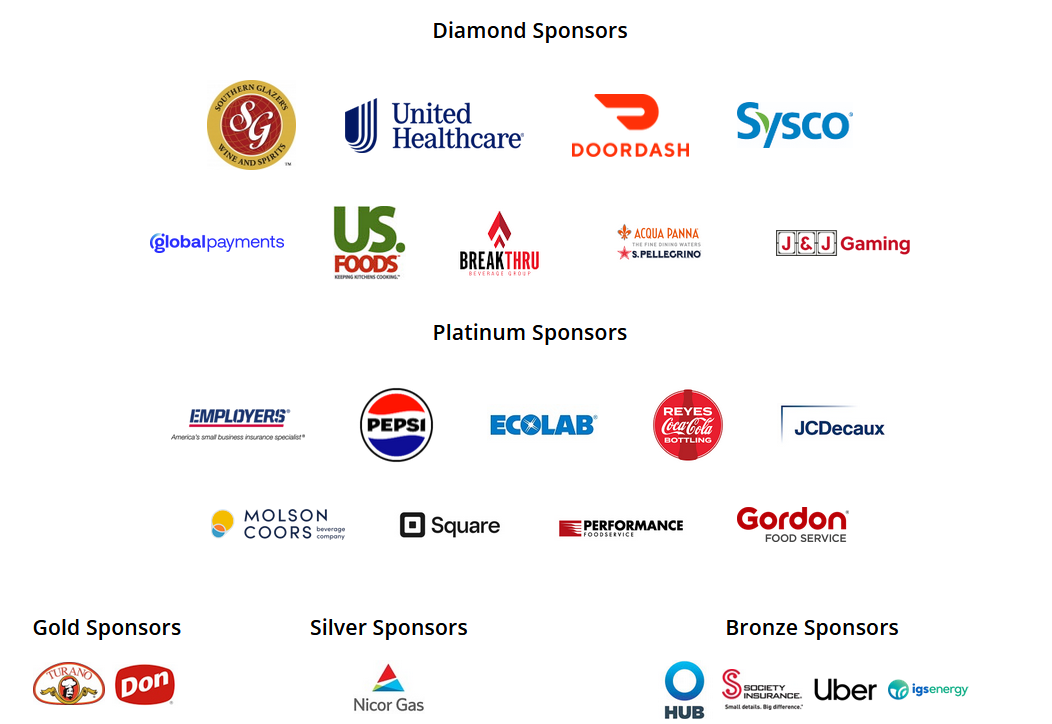 Tiers of corporate sponsors with their logos